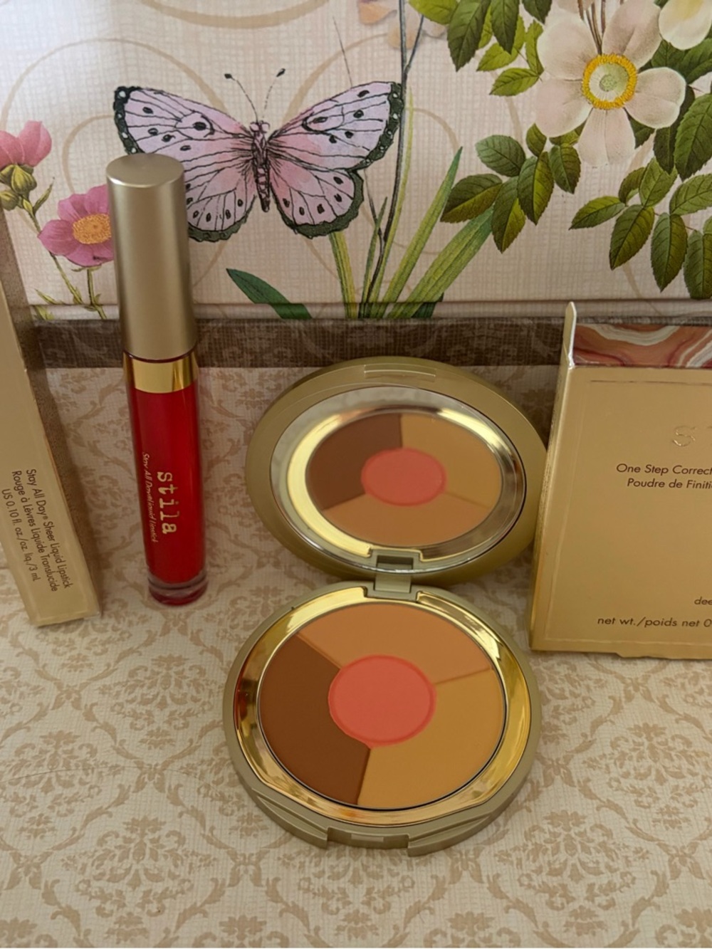 Stila Women Makeup Color Correcting Palette & Red Lip Gloss